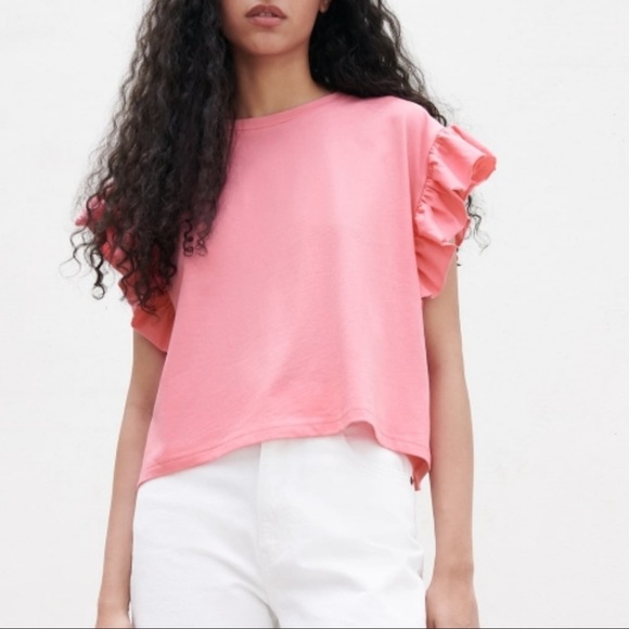 Zara Tops Zara Pink Coral Ruffle Sleeveless Top Large Nwt Poshmark